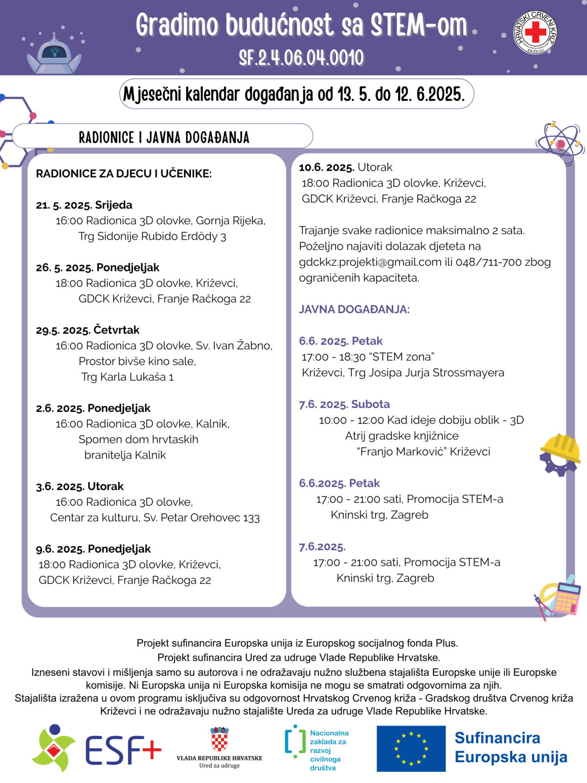 Kalendar događanja 13.5.2025.-12.6.2025. - Crveni križ - Križevci 