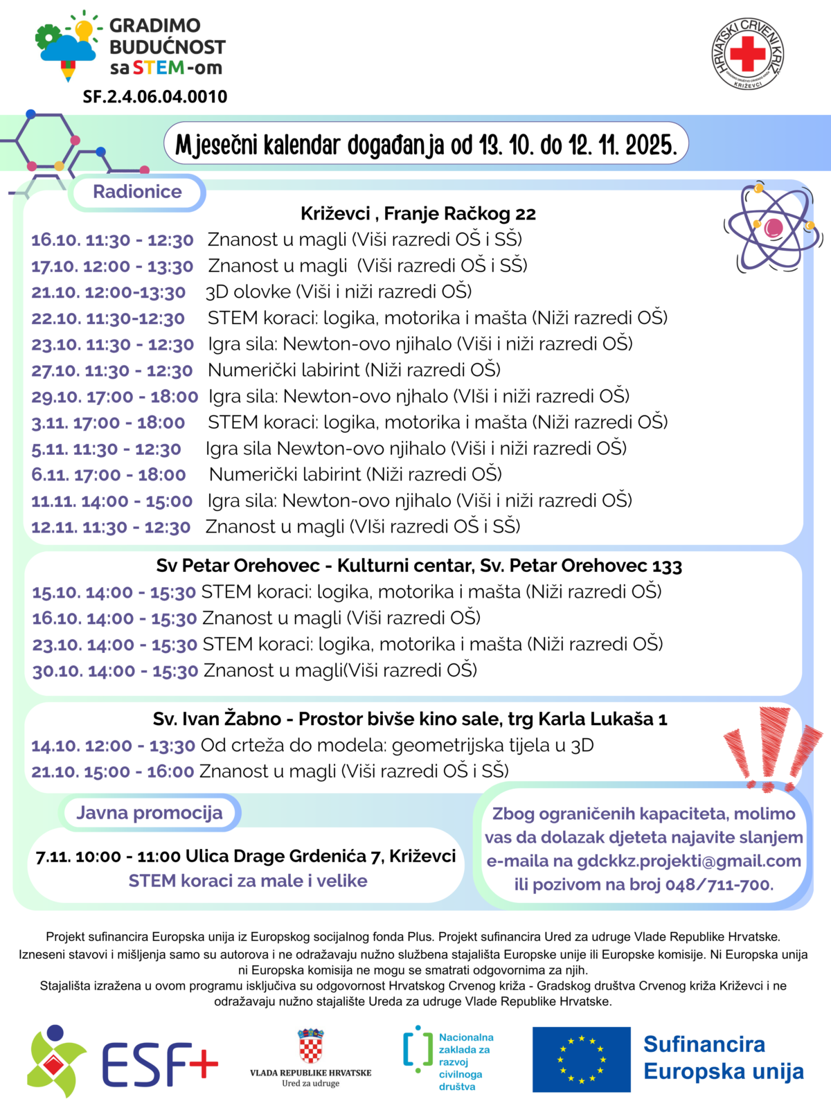 Mjesečni kalendar aktivnosti za 13. rujna – 12. listopad 2025. – Gradimo budućnost sa STEM-om - Crveni križ - Križevci 